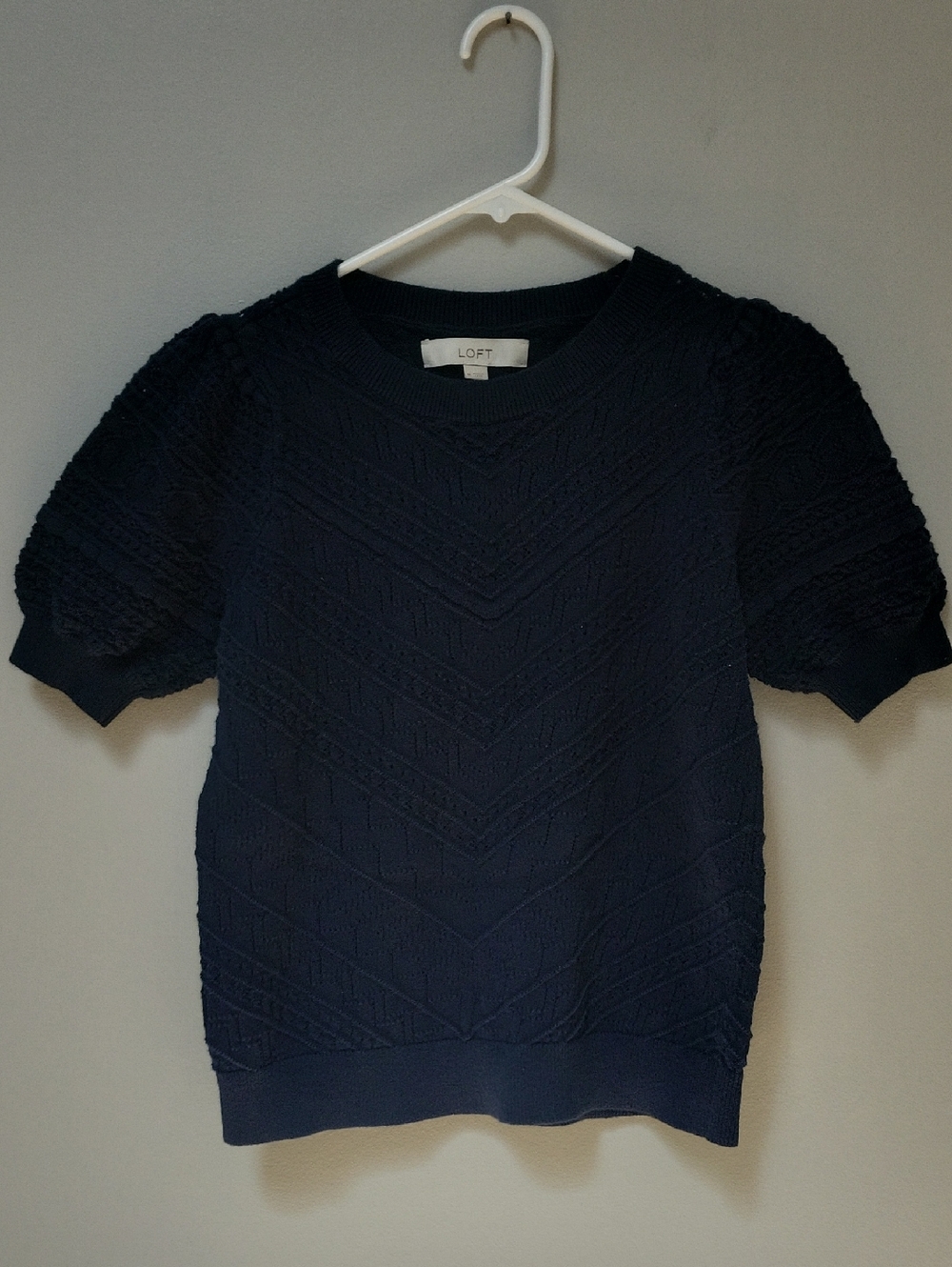 LOFT navy textured short sleeve sweater